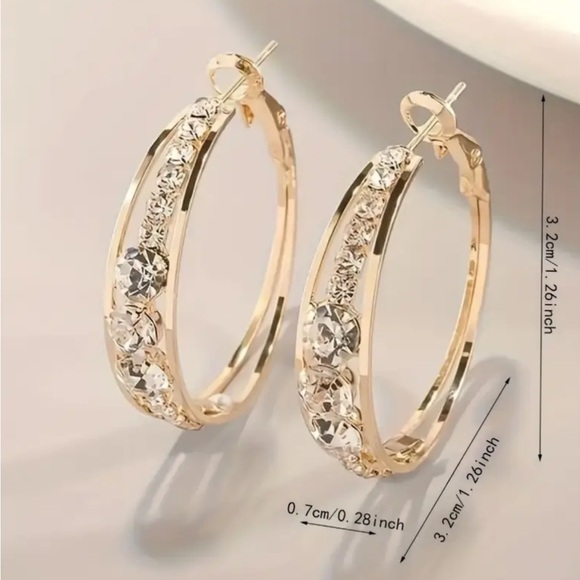 Rose Gold Rhinestone Hoop Earrings - Picture 2 of 3